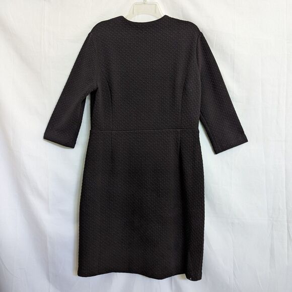 J. Peterman Women's Size 14 Black Sheath Dress 3/4 Sleeves Front Zip Textured - Picture 5 of 10